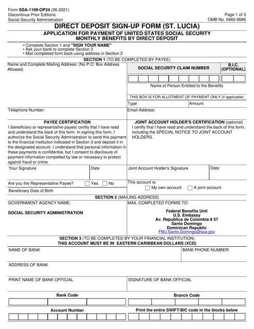Form SSA-1199-OP24 Direct Deposit Sign-Up Form (St. Lucia)