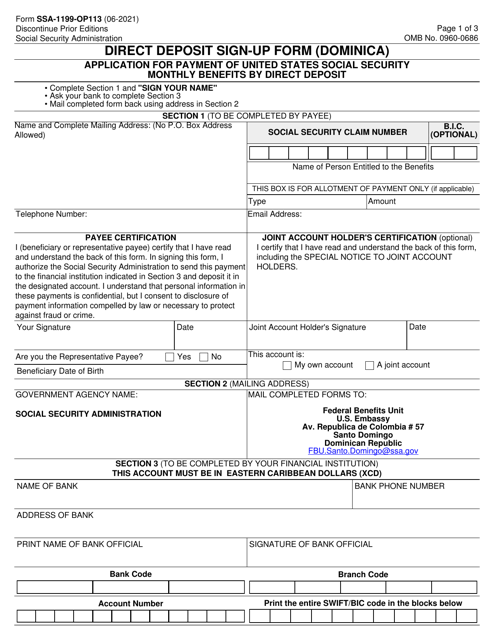Form SSA-1199-OP113 Direct Deposit Sign-Up Form (Dominica)