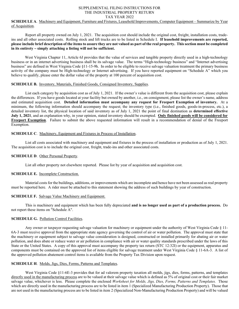 Instructions for Form STC-12:32I Industrial Business Property Return - West Virginia, Page 1