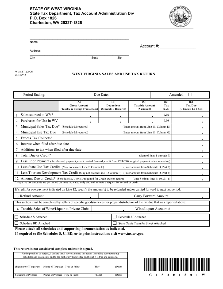 Form WV / CST-200CU West Virginia Sales and Use Tax Return - West Virginia, Page 1