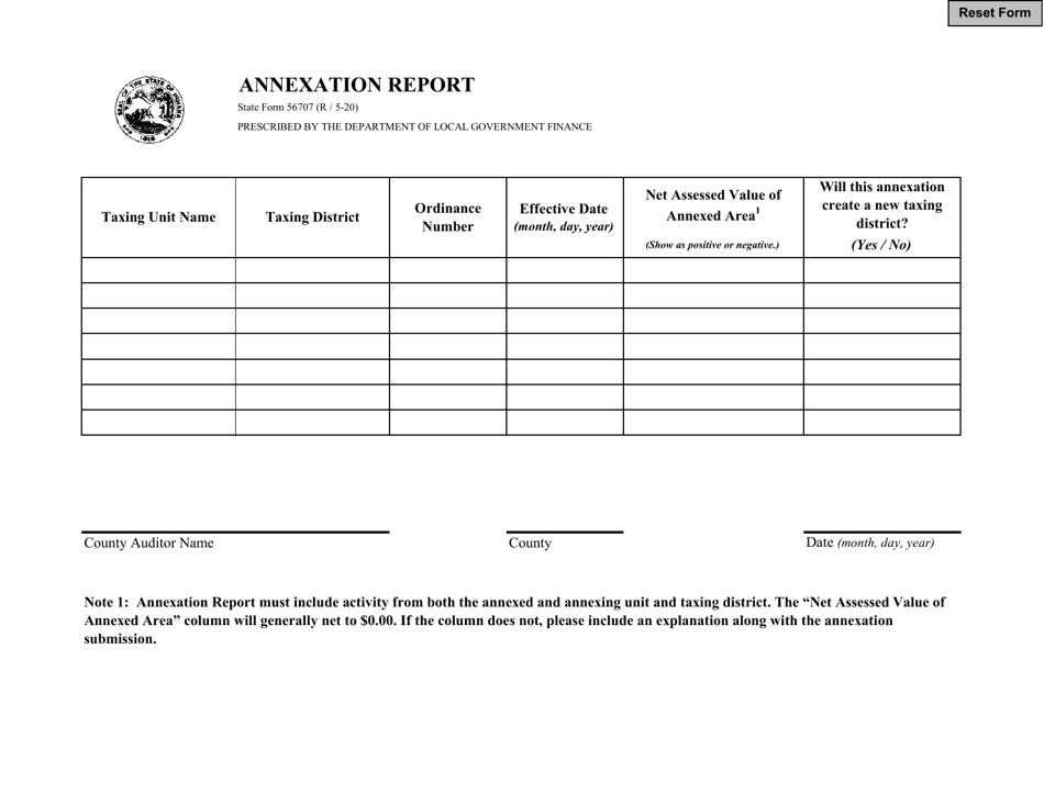 State Form 56707 Annexation Report - Indiana, Page 1