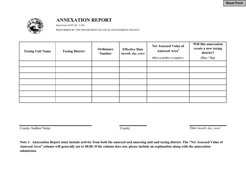 State Form 56707 Annexation Report - Indiana