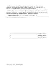 SBA Form 25 LLGP Model Limited Liability General Partner Certificate for SBA Commitment, Page 2
