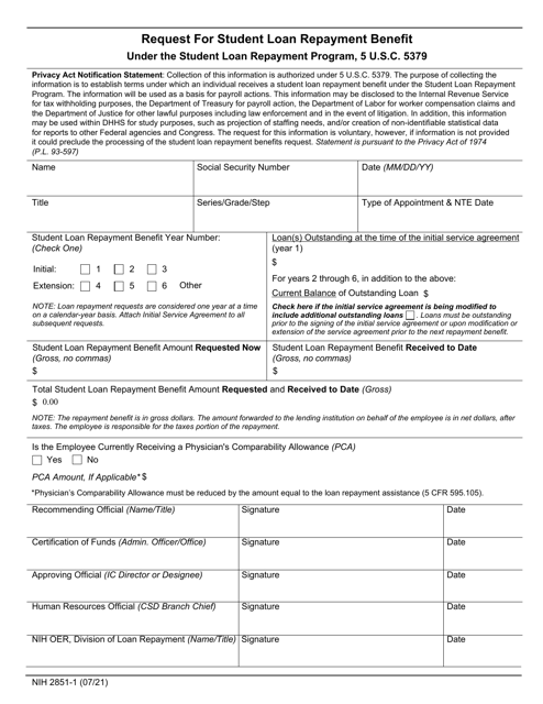 Form NIH2851-1 Request for Student Loan Repayment Benefit