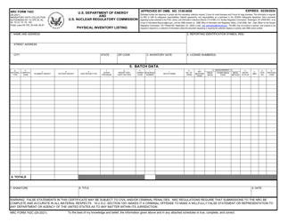 Document preview: NRC Form 742C Physical Inventory Listing