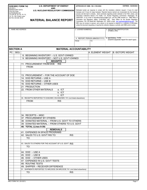 DOE/NRC Form 742  Printable Pdf