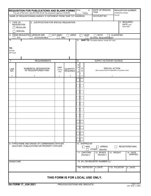 DA Form 17  Printable Pdf