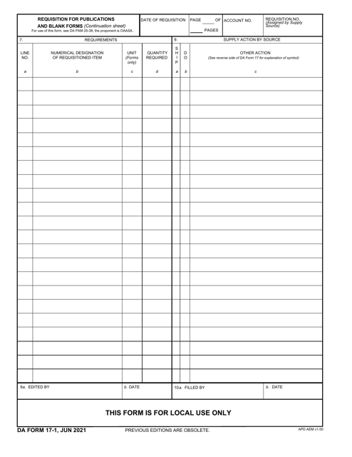 DA Form 17-1  Printable Pdf