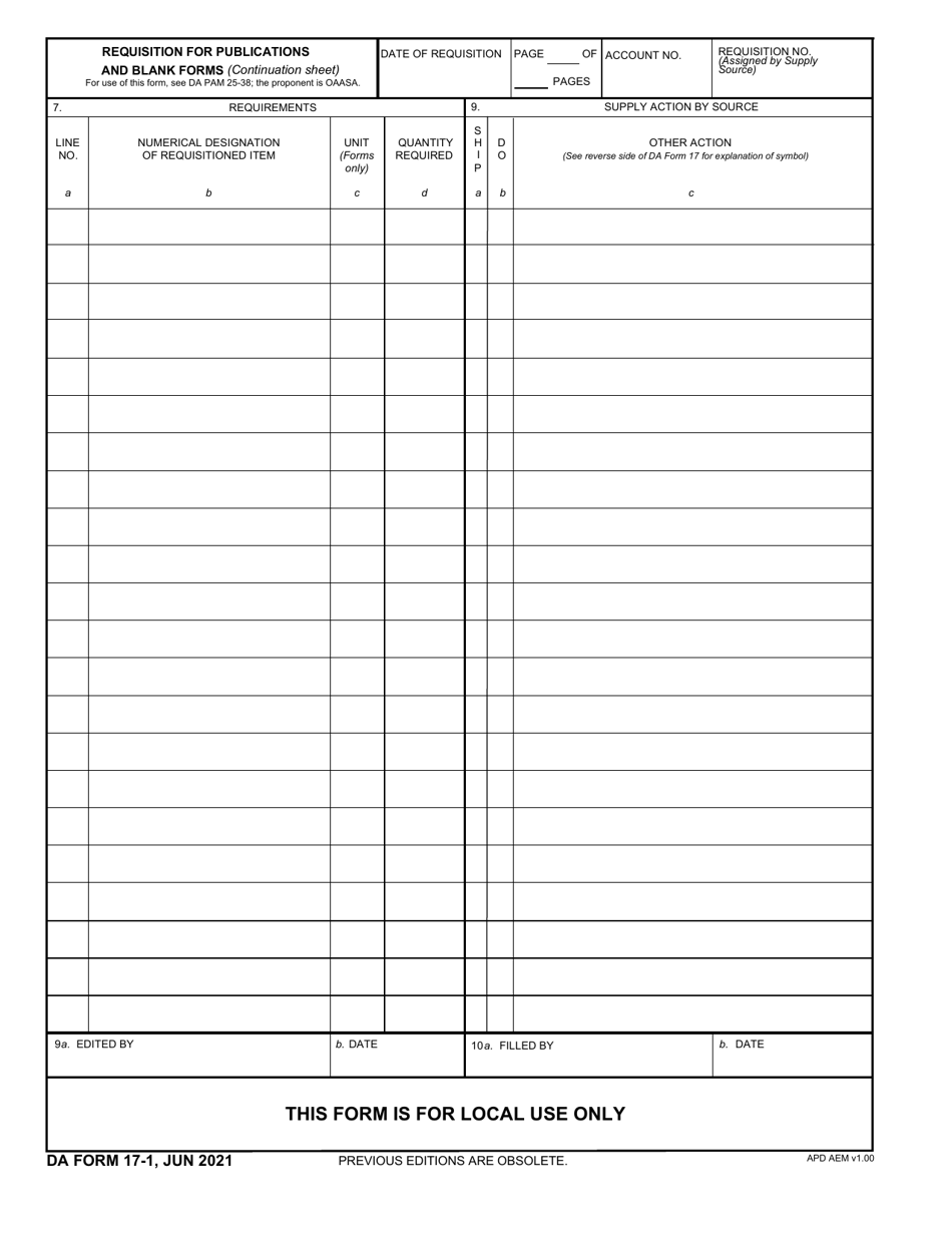 DA Form 17-1 - Fill Out, Sign Online and Download Fillable PDF ...