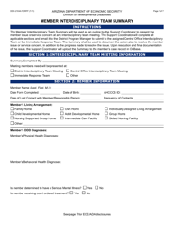 Form DDD-2104A Member Interdisciplinary Team Summary - Arizona