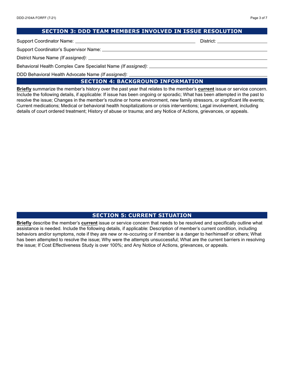 Form DDD-2104A Member Interdisciplinary Team Summary - Arizona, Page 3