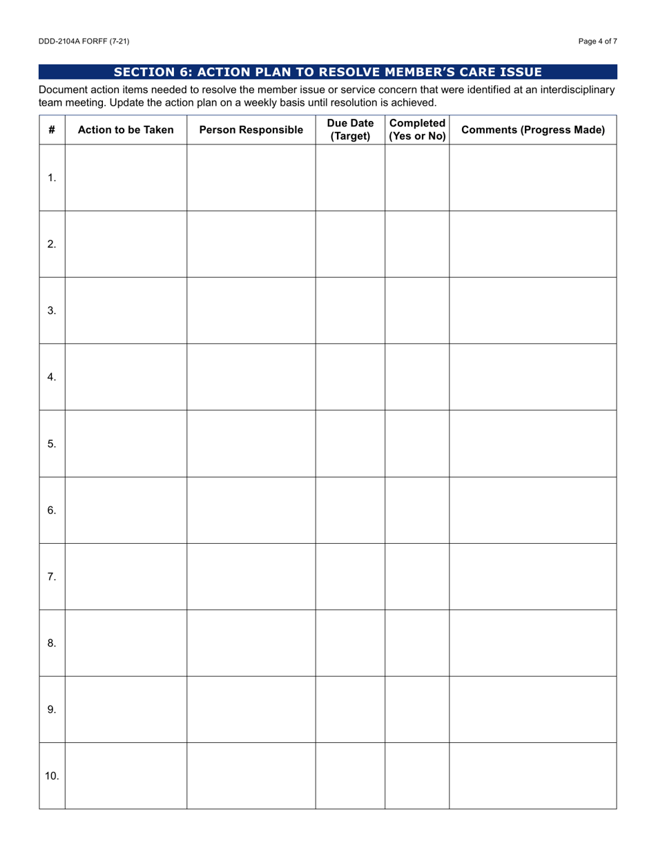 Form DDD-2104A Member Interdisciplinary Team Summary - Arizona, Page 4
