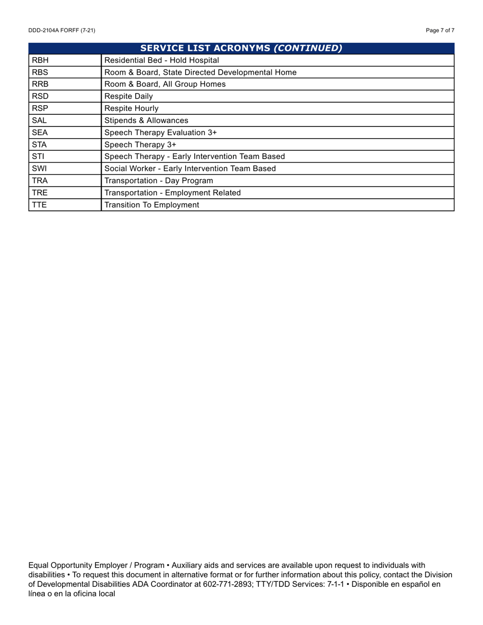Form DDD-2104A Member Interdisciplinary Team Summary - Arizona, Page 7