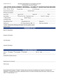 Document preview: Form UIB-0098F Job Offer Development, Referral, Eligibility Investigation Record - Arizona