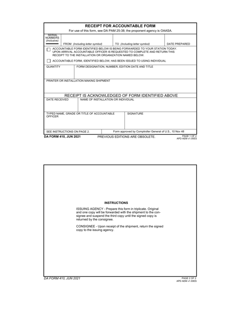 DA Form 410  Printable Pdf