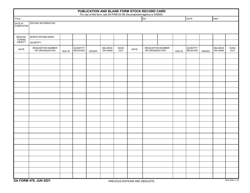 DA Form 479 Download Fillable PDF or Fill Online Publication and Blank Form Stock Record Card | Templateroller