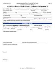 Form UIB-0098D Eligibility Investigation Record - Administrative Penalty - Arizona
