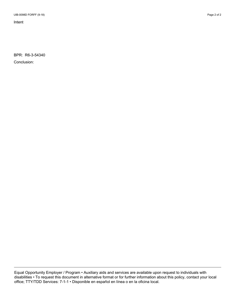 Form UIB-0098D Eligibility Investigation Record - Administrative Penalty - Arizona, Page 2