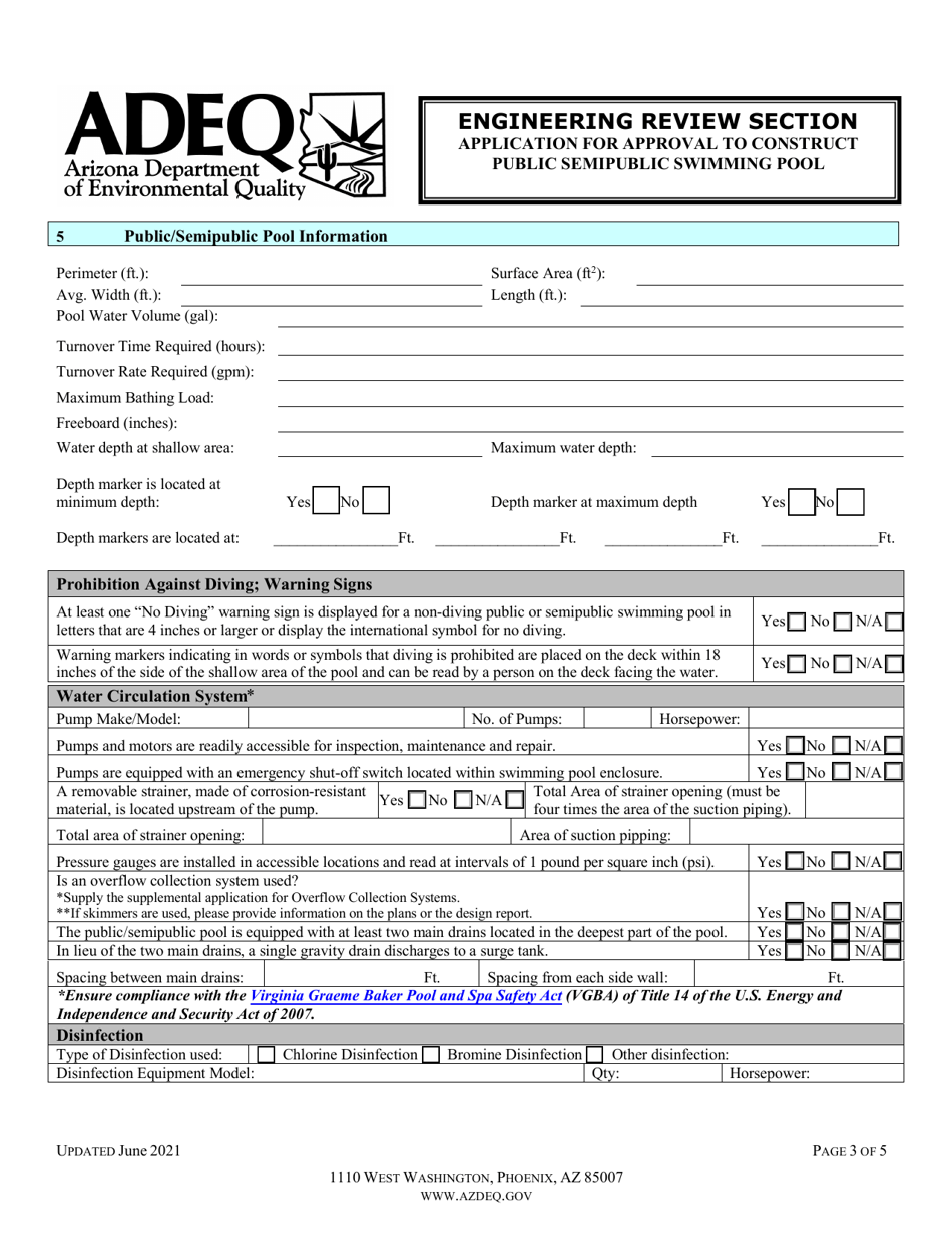 Engineering Review Section Application for Approval to Construct Public or Semi-public Swimming Pool - Arizona, Page 3