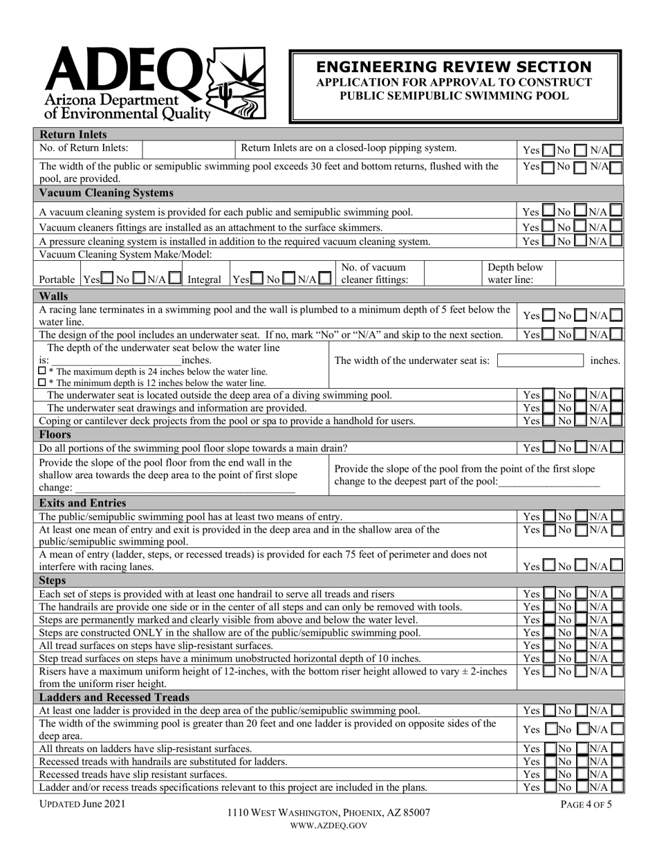 Engineering Review Section Application for Approval to Construct Public or Semi-public Swimming Pool - Arizona, Page 4