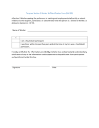 Form S3C-1C &quot;Targeted Section 3 Worker Self-certification Form&quot; - Arizona
