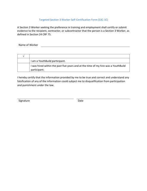 Form S3C-1C Targeted Section 3 Worker Self-certification Form - Arizona