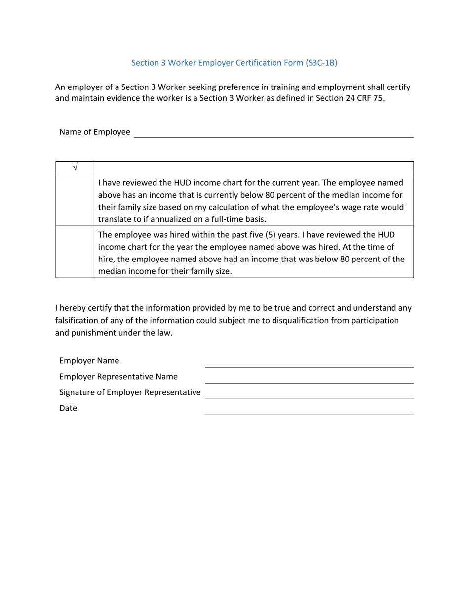 Form S3C-1B Section 3 Worker Employer Certification Form - Arizona, Page 1