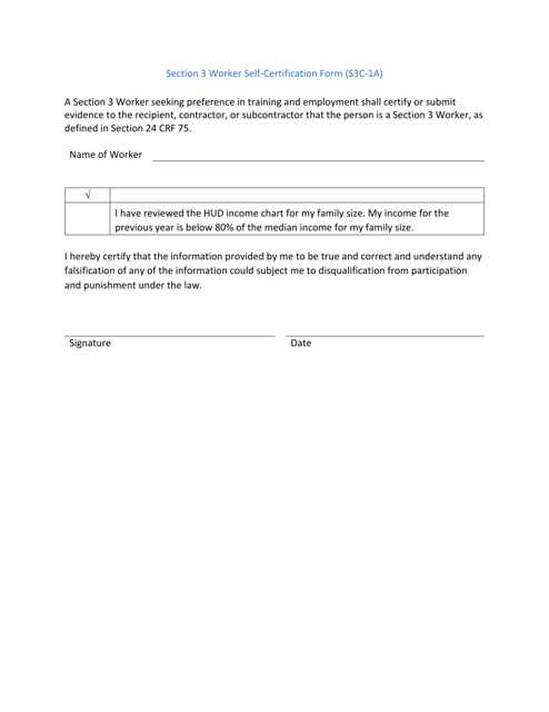 Form S3C-1A Section 3 Worker Self-certification Form - Arizona