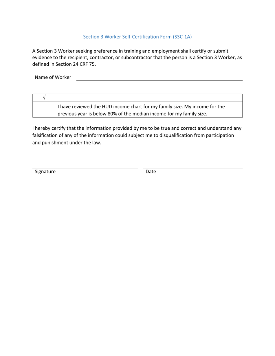 Form S3C-1A Section 3 Worker Self-certification Form - Arizona, Page 1