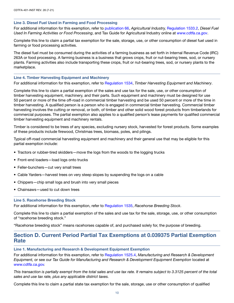 Instructions for Form CDTFA-401-A State, Local, and District Sales and Use Tax Return - California, Page 10