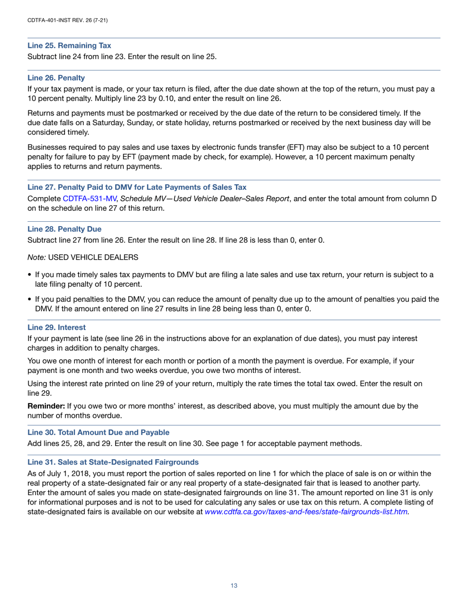 Instructions for Form CDTFA-401-A State, Local, and District Sales and Use Tax Return - California, Page 13
