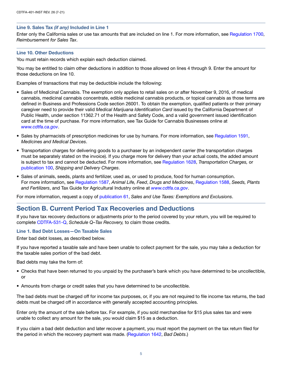 Download Instructions For Form Cdtfa-401-a State, Local, And District 