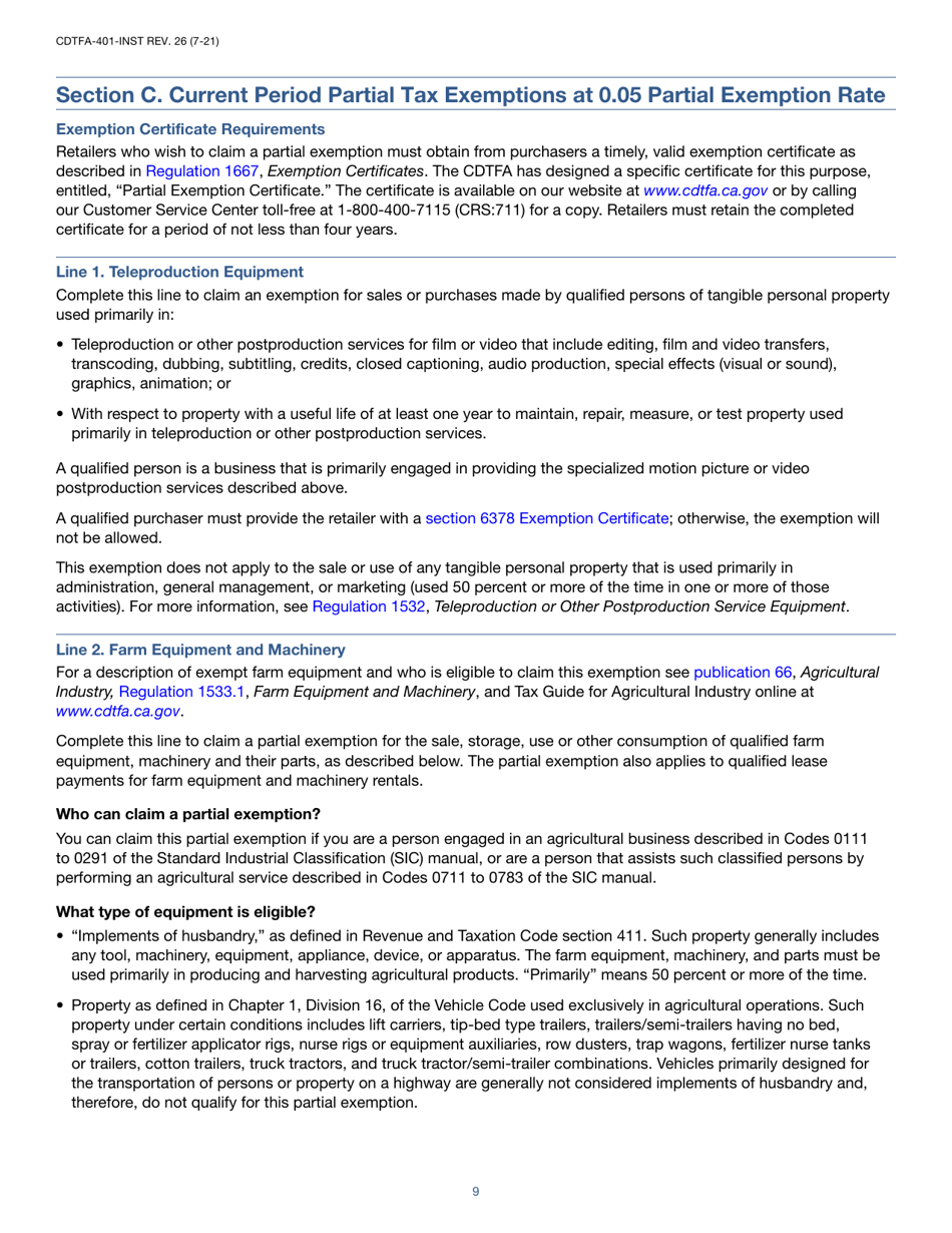 Instructions for Form CDTFA-401-A State, Local, and District Sales and Use Tax Return - California, Page 9