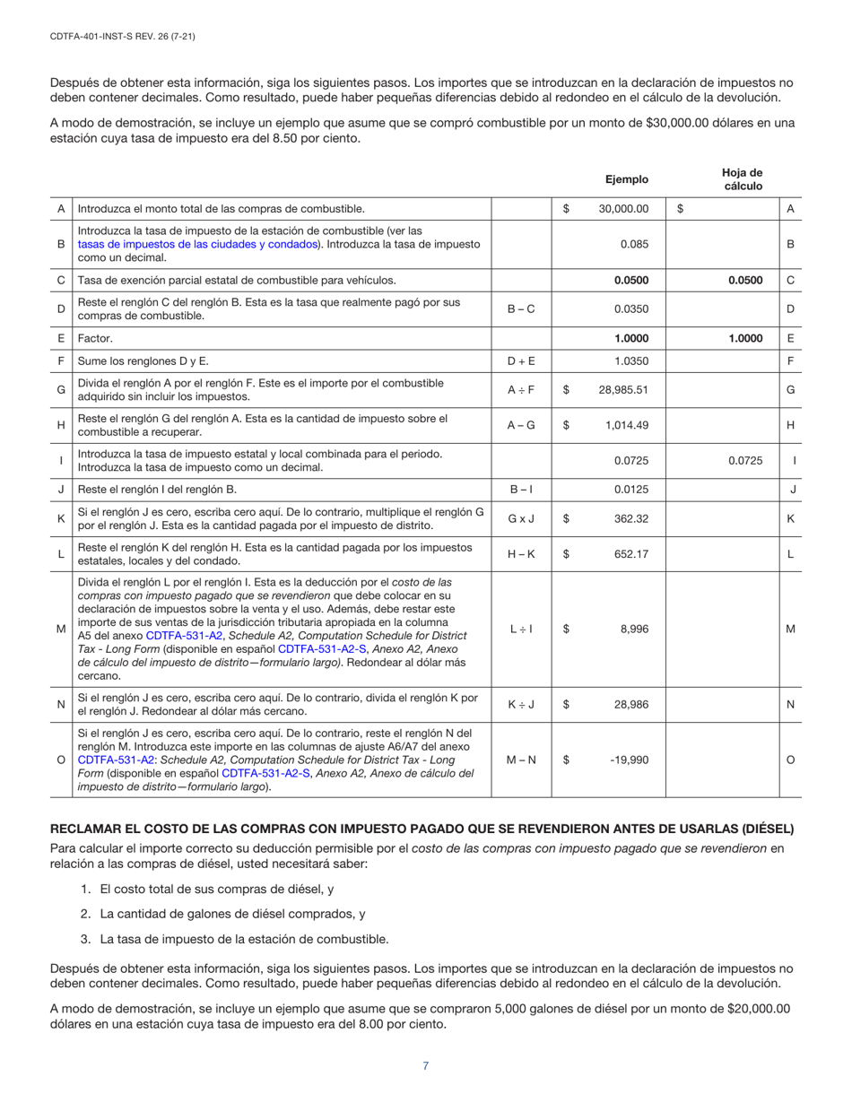 Instrucciones para Formulario CDTFA-401-A-S Declaracion Del Impuesto Sobre Las Ventas Y Sobre El Uso Estatal, Local Y De Distrito - California (Spanish), Page 7
