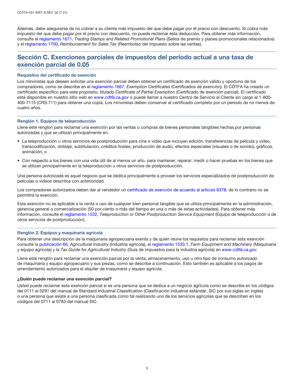 Instrucciones para Formulario CDTFA-401-A-S Declaracion Del Impuesto Sobre Las Ventas Y Sobre El Uso Estatal, Local Y De Distrito - California (Spanish), Page 9
