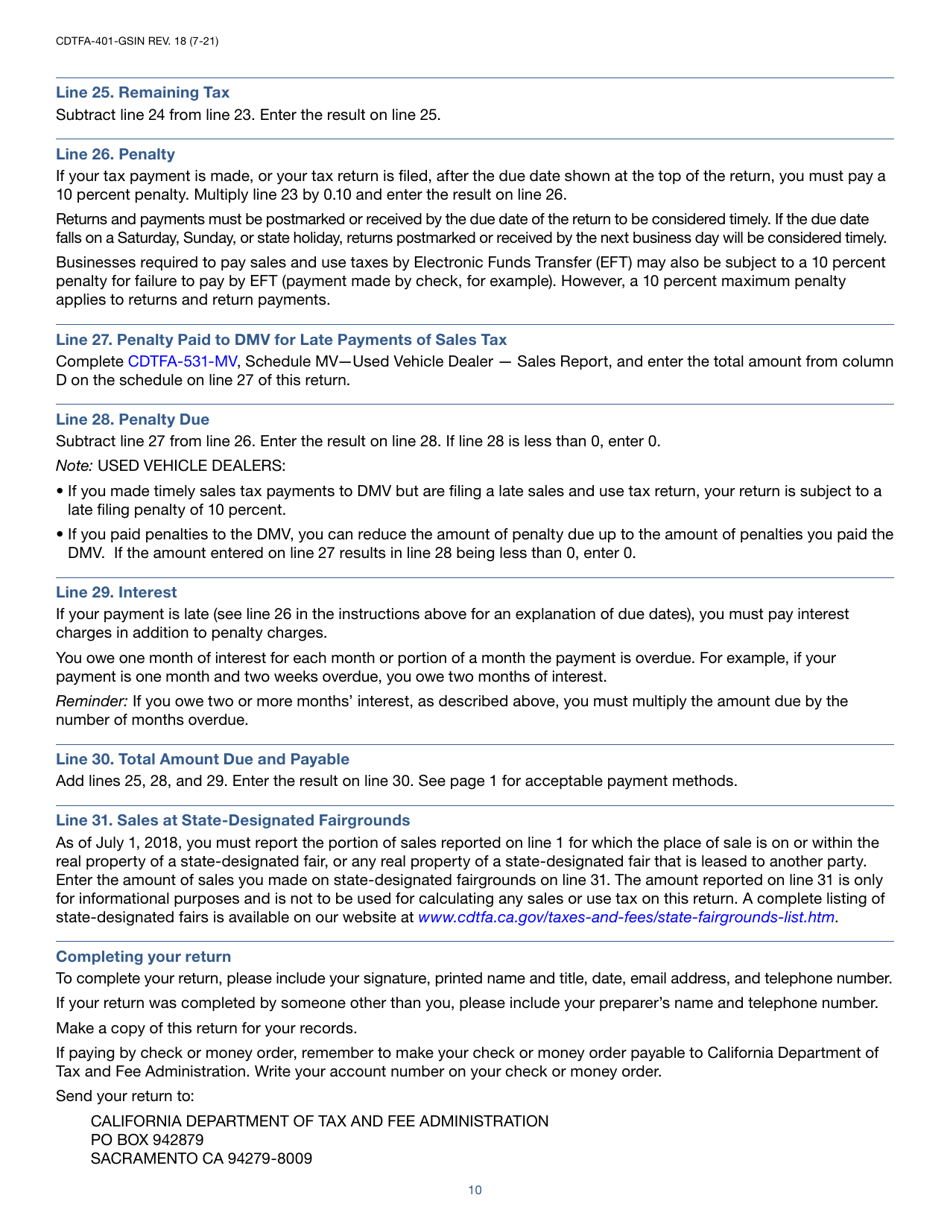 Instructions for Form CDTFA-401-GS State, Local, and District Sales and Use Tax Return - California, Page 10