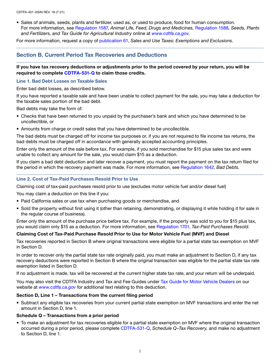Instructions for Form CDTFA-401-GS State, Local, and District Sales and Use Tax Return - California, Page 5