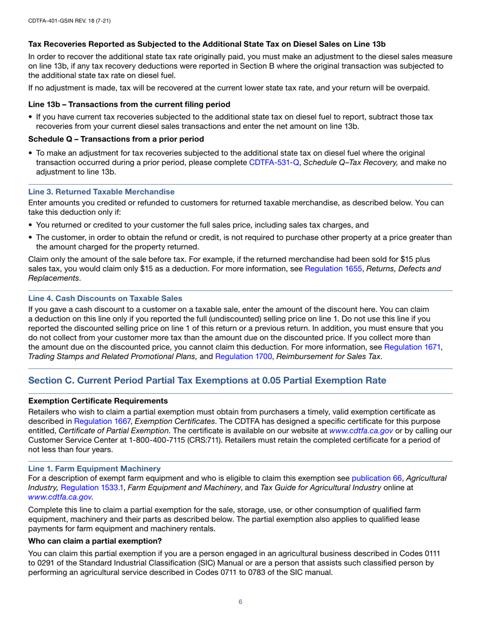Instructions for Form CDTFA-401-GS State, Local, and District Sales and Use Tax Return - California, Page 6