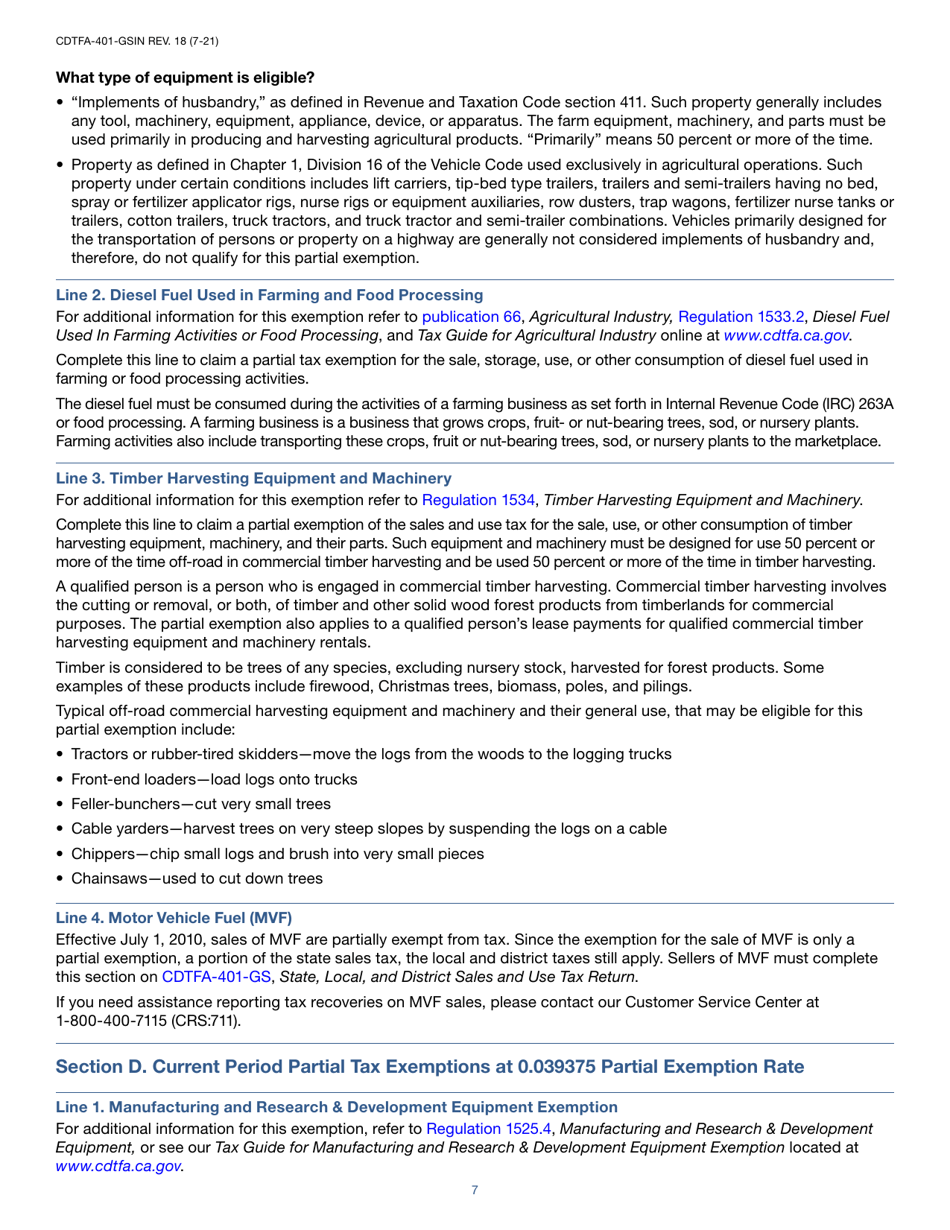 Instructions for Form CDTFA-401-GS State, Local, and District Sales and Use Tax Return - California, Page 7