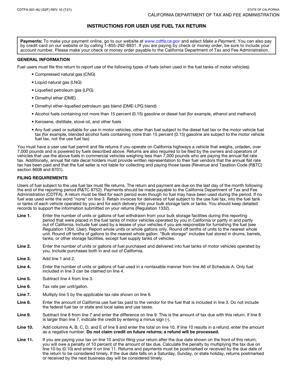 Form CDTFA-501-AU User Use Fuel Tax Return - California, Page 3