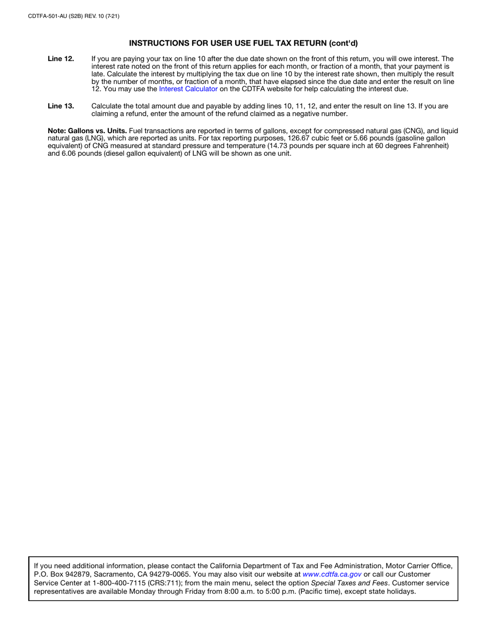 Form CDTFA-501-AU User Use Fuel Tax Return - California, Page 4