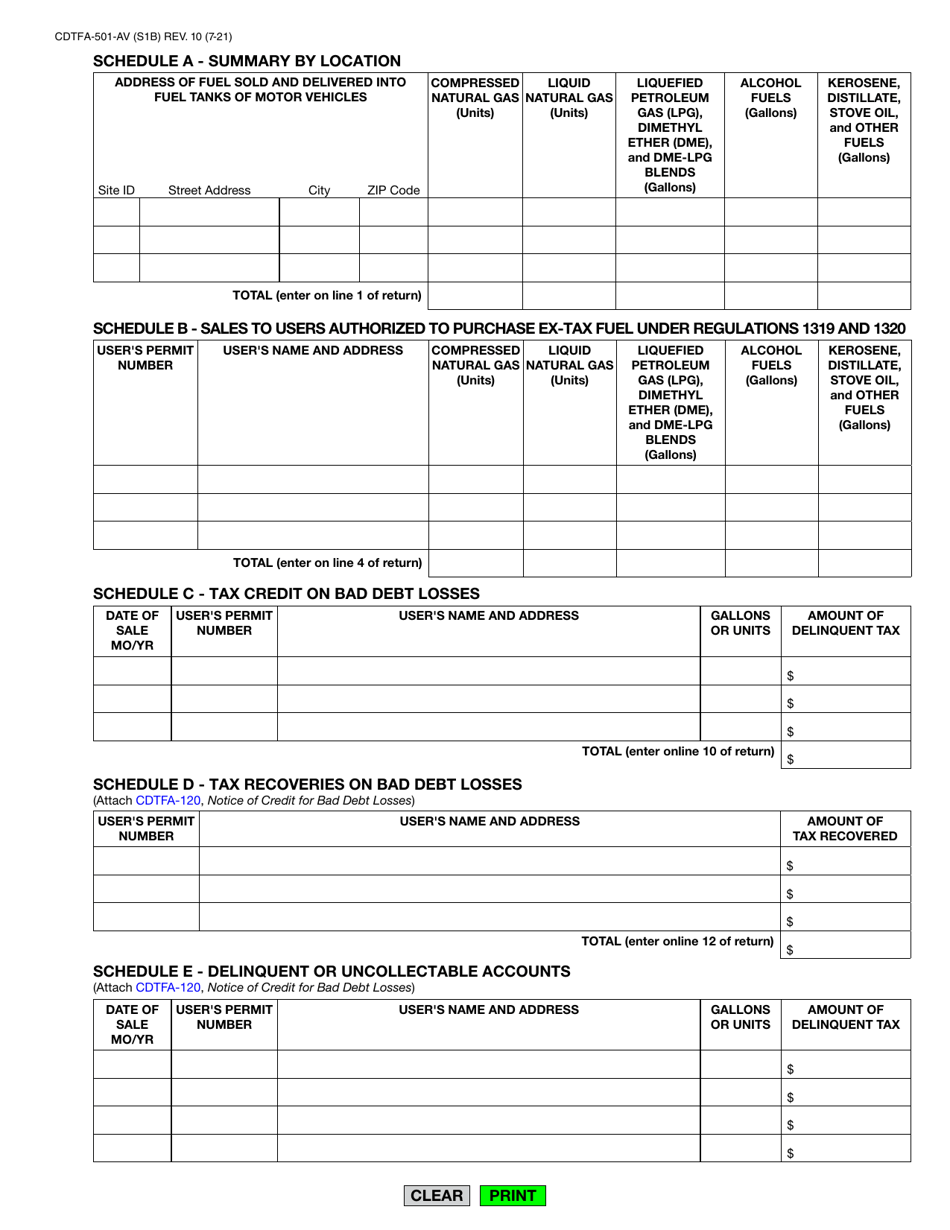 Form CDTFA-501-AV Vendor Use Fuel Tax Return - California, Page 2