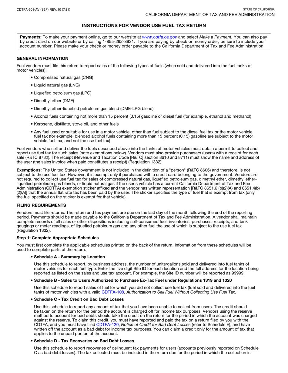 Form CDTFA-501-AV Vendor Use Fuel Tax Return - California, Page 3