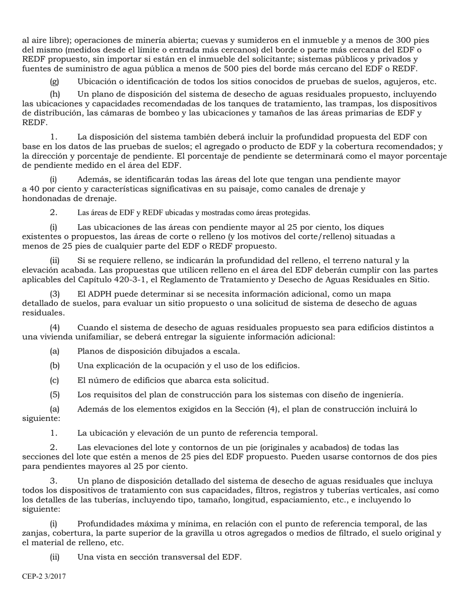Formulario CEP-2 Solicitud De Un Permiso Para Instalar (Reparar) Sistemas De Desecho De Aguas Residuales De Flujo Bajo En El Lugar Para Un Sistema Con Flujo Total 1801 Gal / Dia O 12 Dormitorios - Alabama (Spanish), Page 4