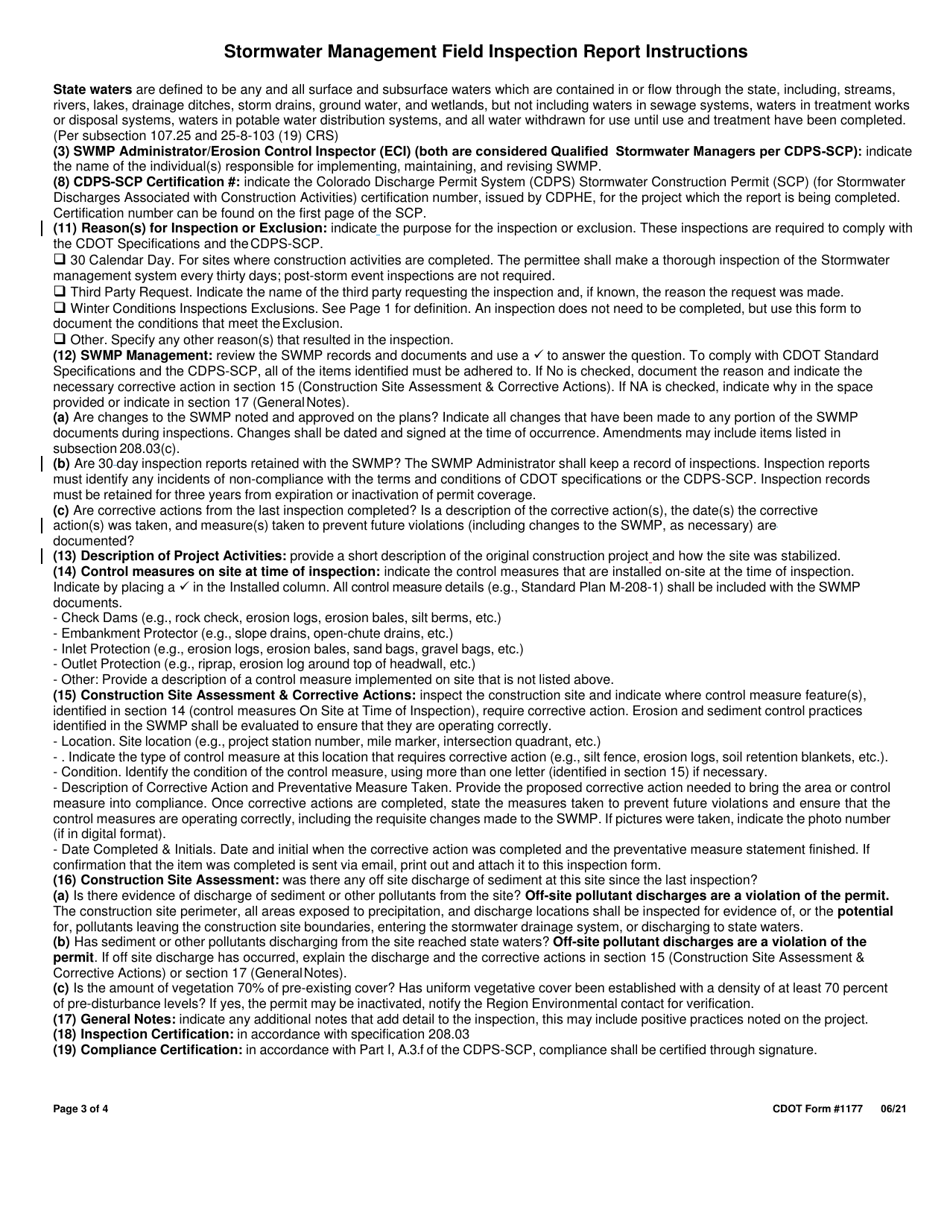 CDOT Form 1177 Stormwater Field Inspection Report - Post Construction - Colorado, Page 3