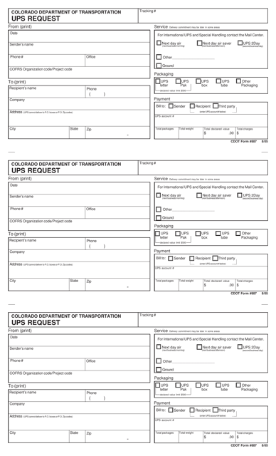 CDOT Form 887 Ups Request - Colorado