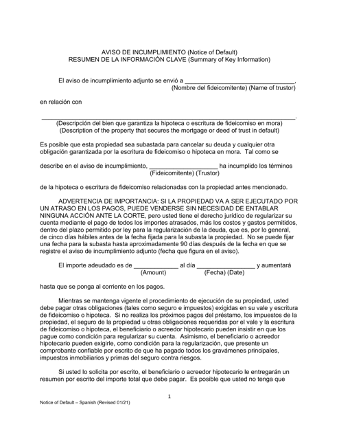 Form 2923.3 C2 Summary of Notice of Default - California (English/Spanish)