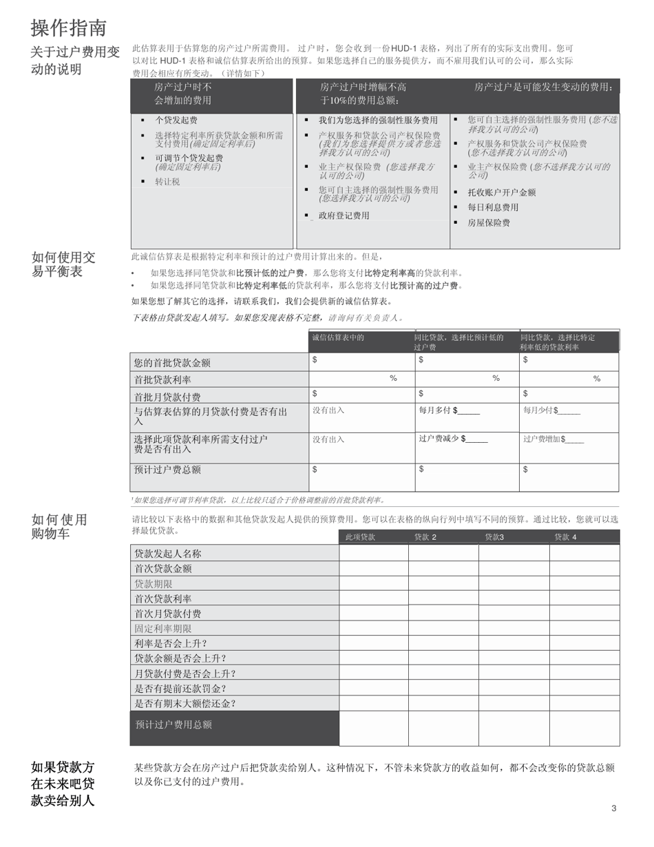 Form HUD-GFE Good Faith Estimate (GFE) - California (Chinese), Page 3