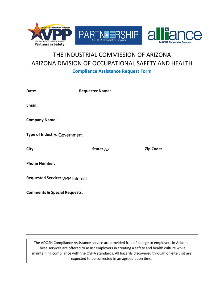 Compliance Assistance Request Form - Arizona, Page 1