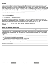 Form JD-JM-193 &quot;Interstate Compact for Juveniles - Take Into Custody Application and Order - Non-delinquent Runaway&quot; - Connecticut, Page 2